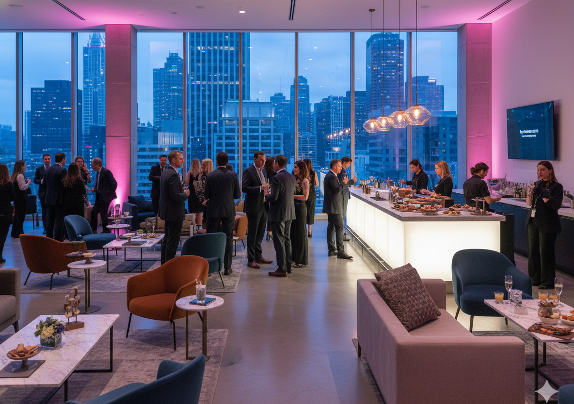 Company event cocktail hour in modern venue